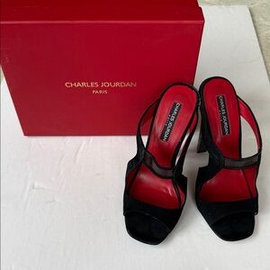 Charles Jourdan Black and Red Slingback Heels